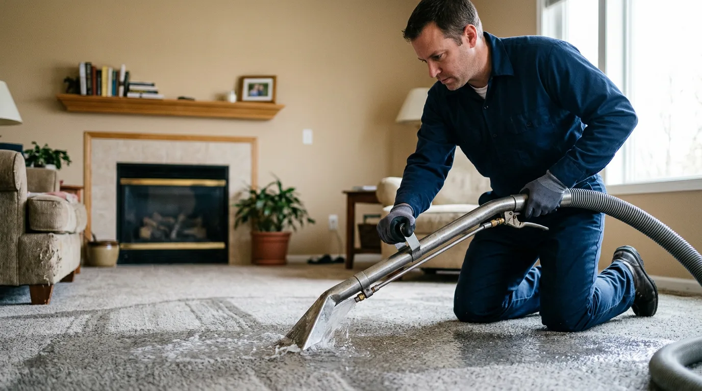 Water damage restoration technician working near Fairfield, KY
